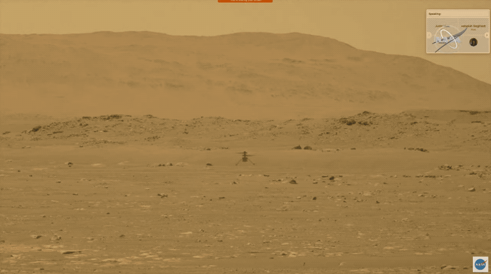 NASA's Ingenuity helicopter in flight on Mars.
