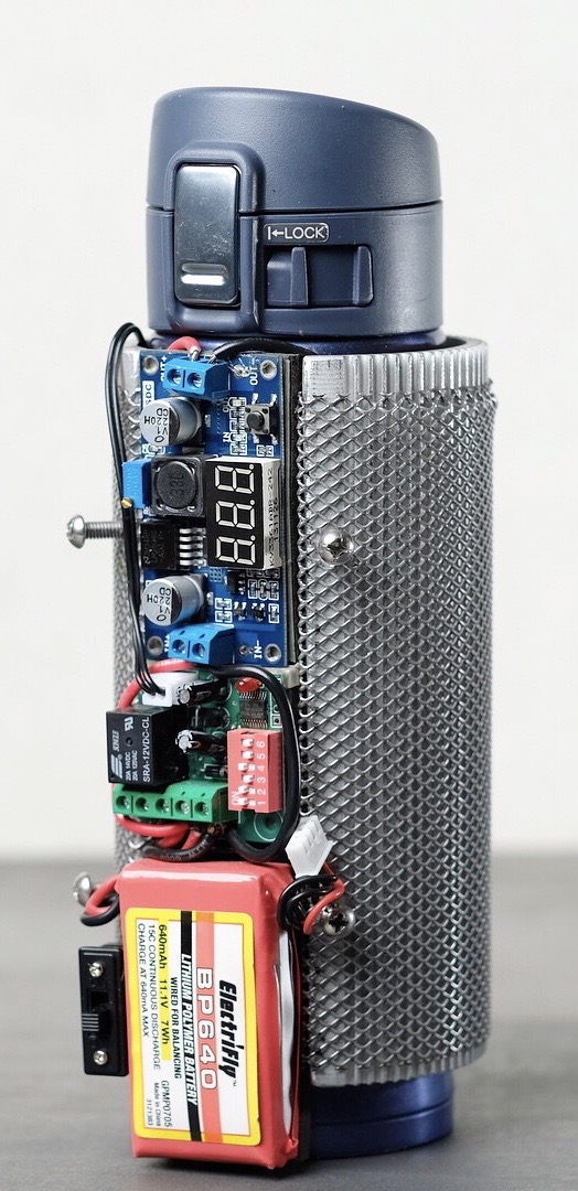 The first prototype of the Ember mug was a frankensteinian prototype involving a Zojirushi mug and a bunch of electronics. Image credit: Ember 
