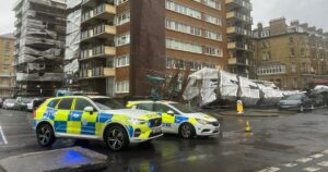 Photographs show collapsed scaffolding in Hove road