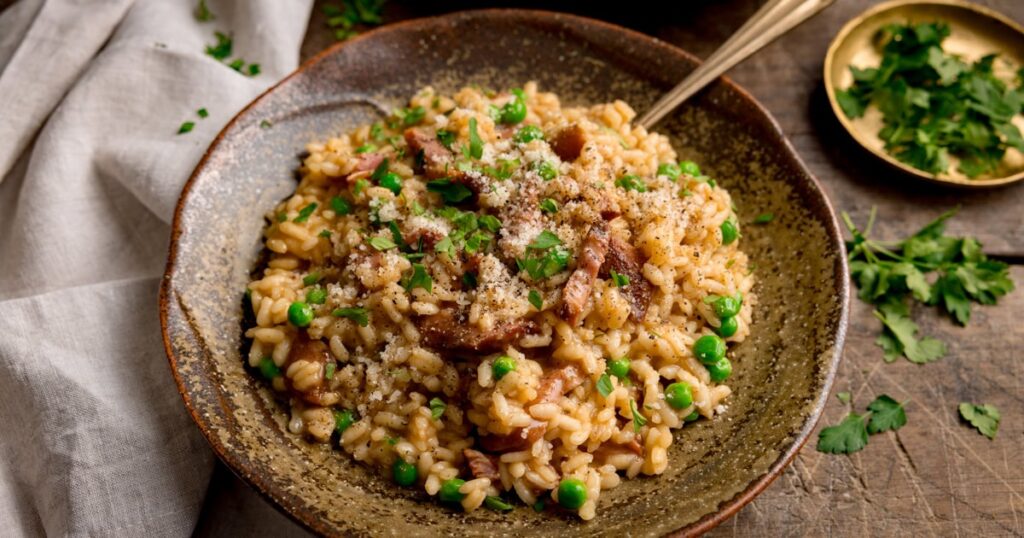 Ham and Pea Risotto {Easy Baked Version}