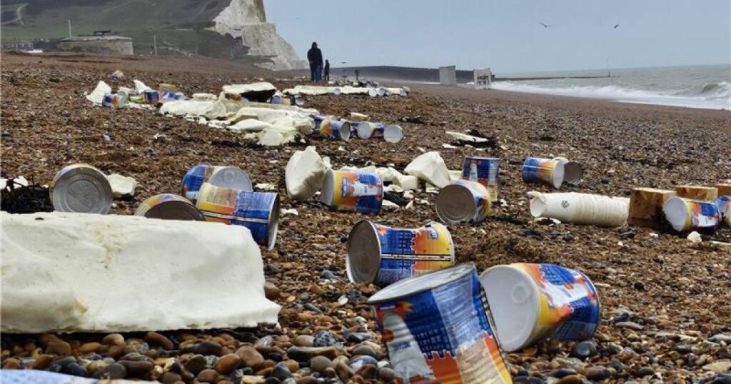 Pictures show Seaford shipping container and tins of milk