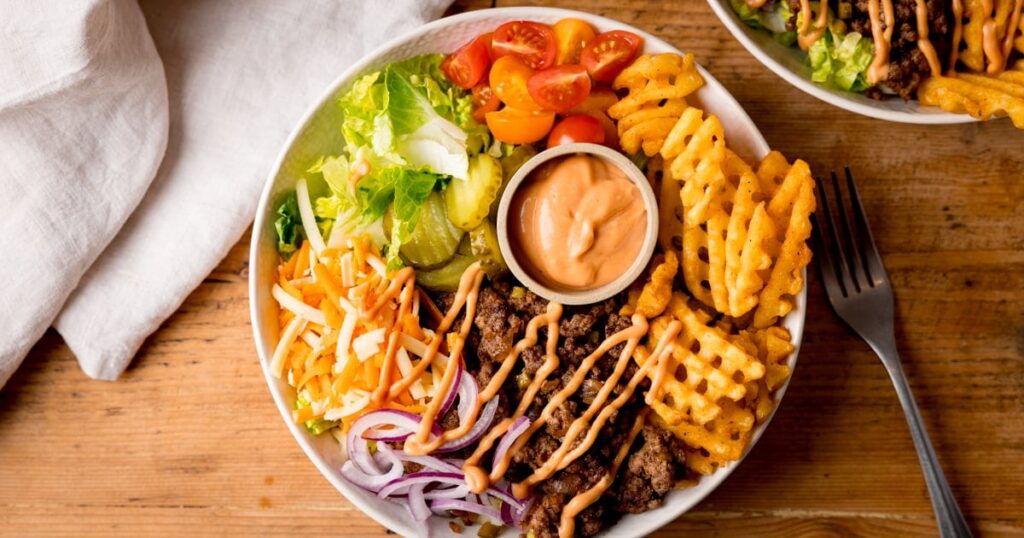 Burger Bowls with Easy Burger Sauce