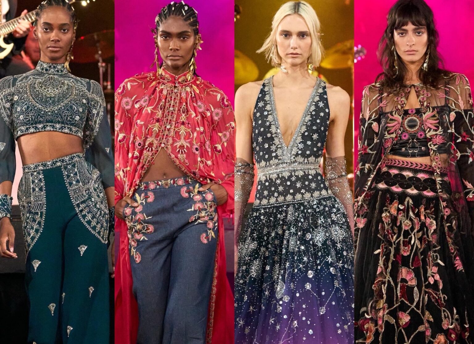 On the Scene at Cucculelli Shaheen’s Electric Cosmos Show at Bowery Ballroom: Gold Beaded Gowns, Emerald Velvet Suits, and Celestial Ombre Dresses