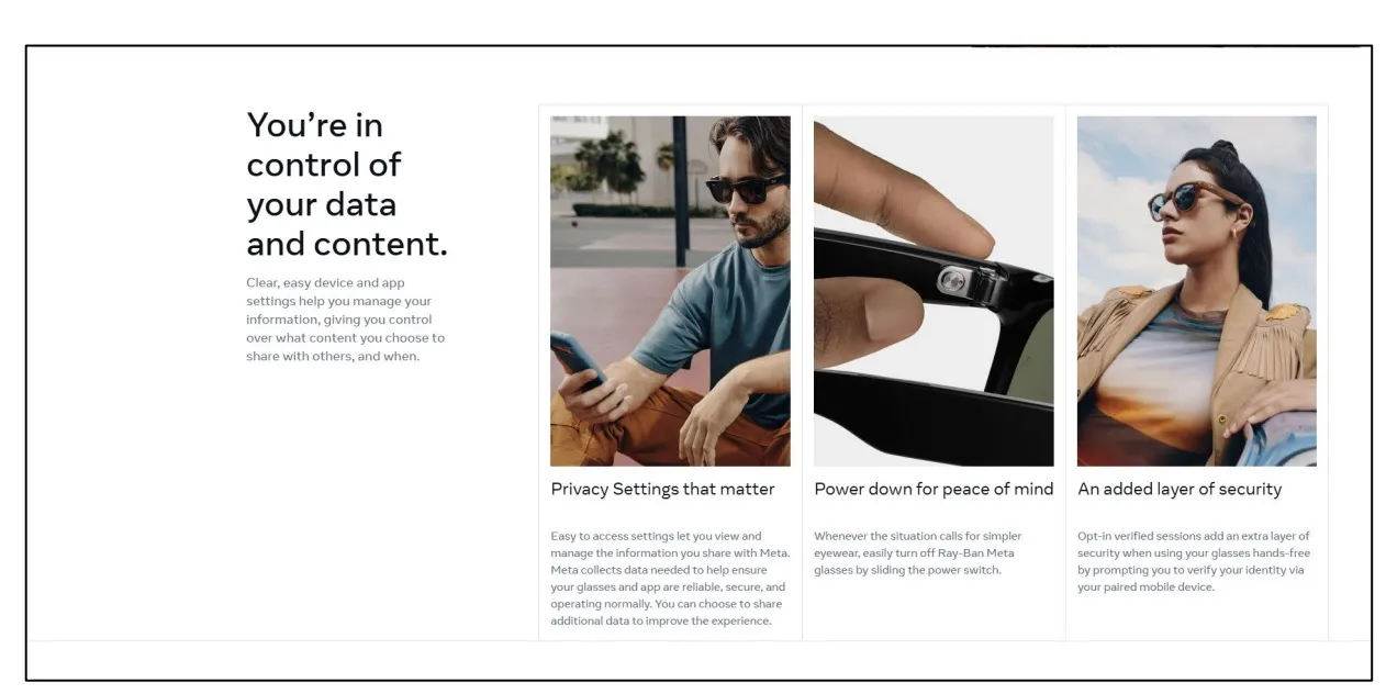 a screenshot from the complaint, showing a Meta ad, claiming "you're in control of your data and content."