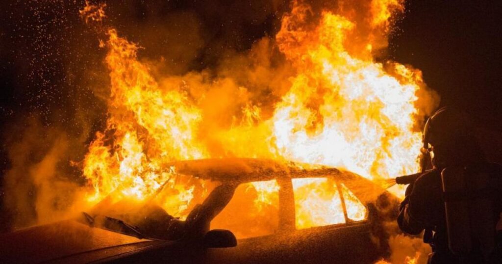 Fire crews race to scene of TORCHED car outside home in resedential area