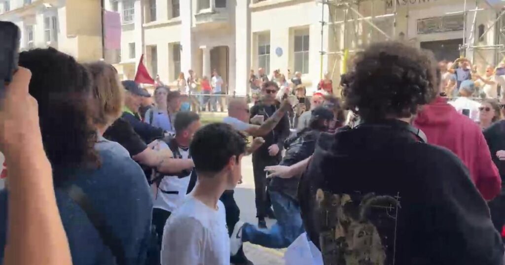 Video shows fight breaking out among protesters in Brighton