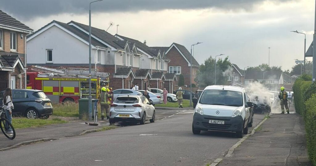 Emergency crew rush to Glasgow residential area as smoke rises from car fire