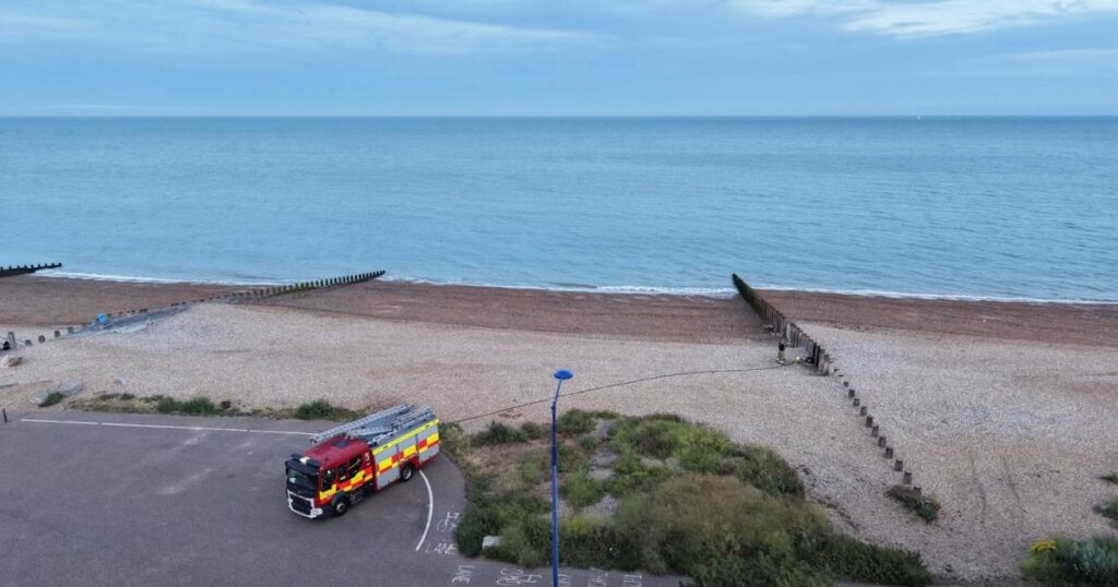 East Sussex Fire and Rescue attend groyne on fire in Eastbourne