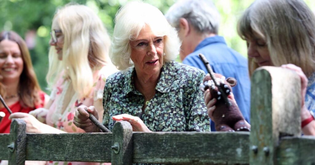 Queen Camilla visits Ashdown Forest and plays Pooh sticks